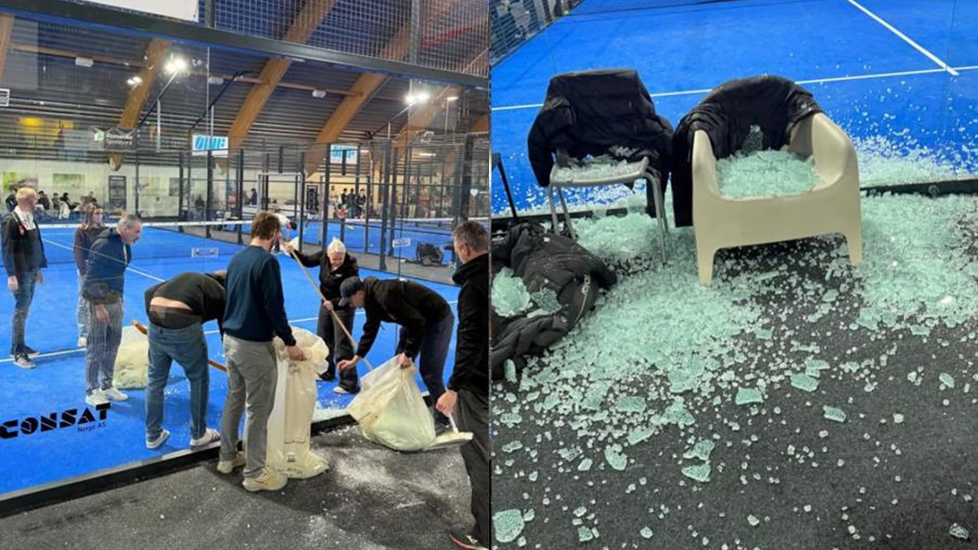 Gran susto de Alejandro Cañete al estallar la ventana de su pádel en Noruega
